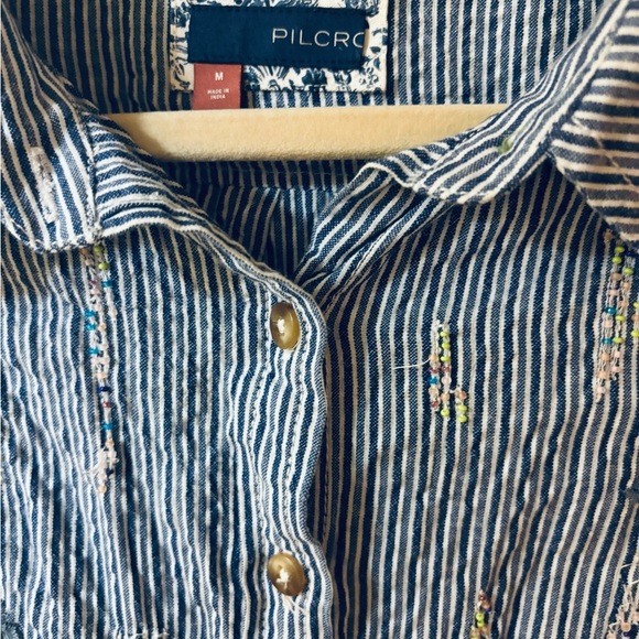 Anthropologie Pilcro Blue Striped Floral Button Down Shirt - Picture 6 of 6